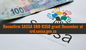 Reconfirm SASSA SRD R350 grant December at srd.sassa.gov.za